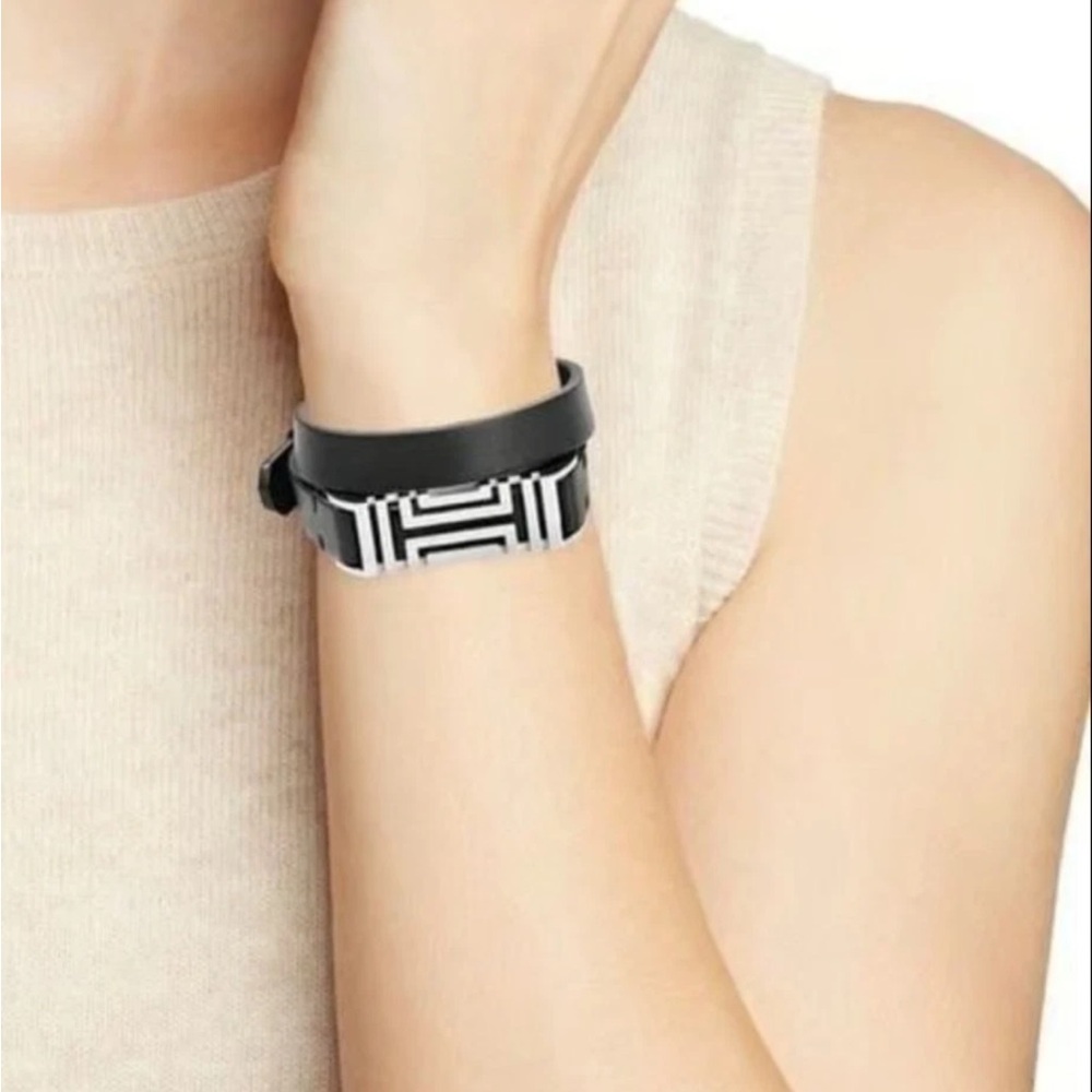 NWT Tory Burch X Fitbit Flex Black & Silver Double-Wrap BRACELET  W/  Dust Bag